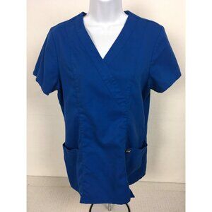 Grays Anatomy by Barco Womens Scrub Top Size M Blue V neck Short Sleeves Pockets